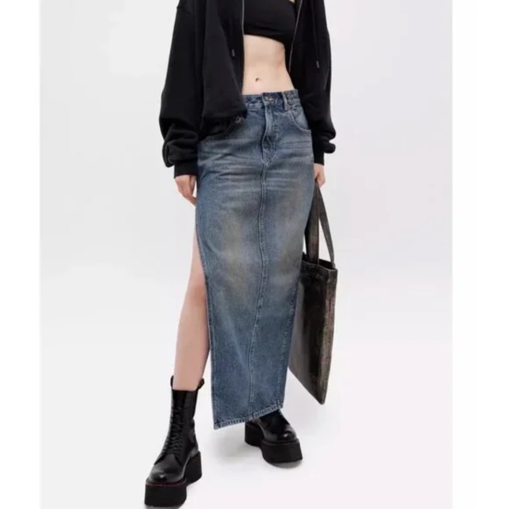 R13 Devon Side Slit Midi Skirt - Barter Indigo Size 25 NWT